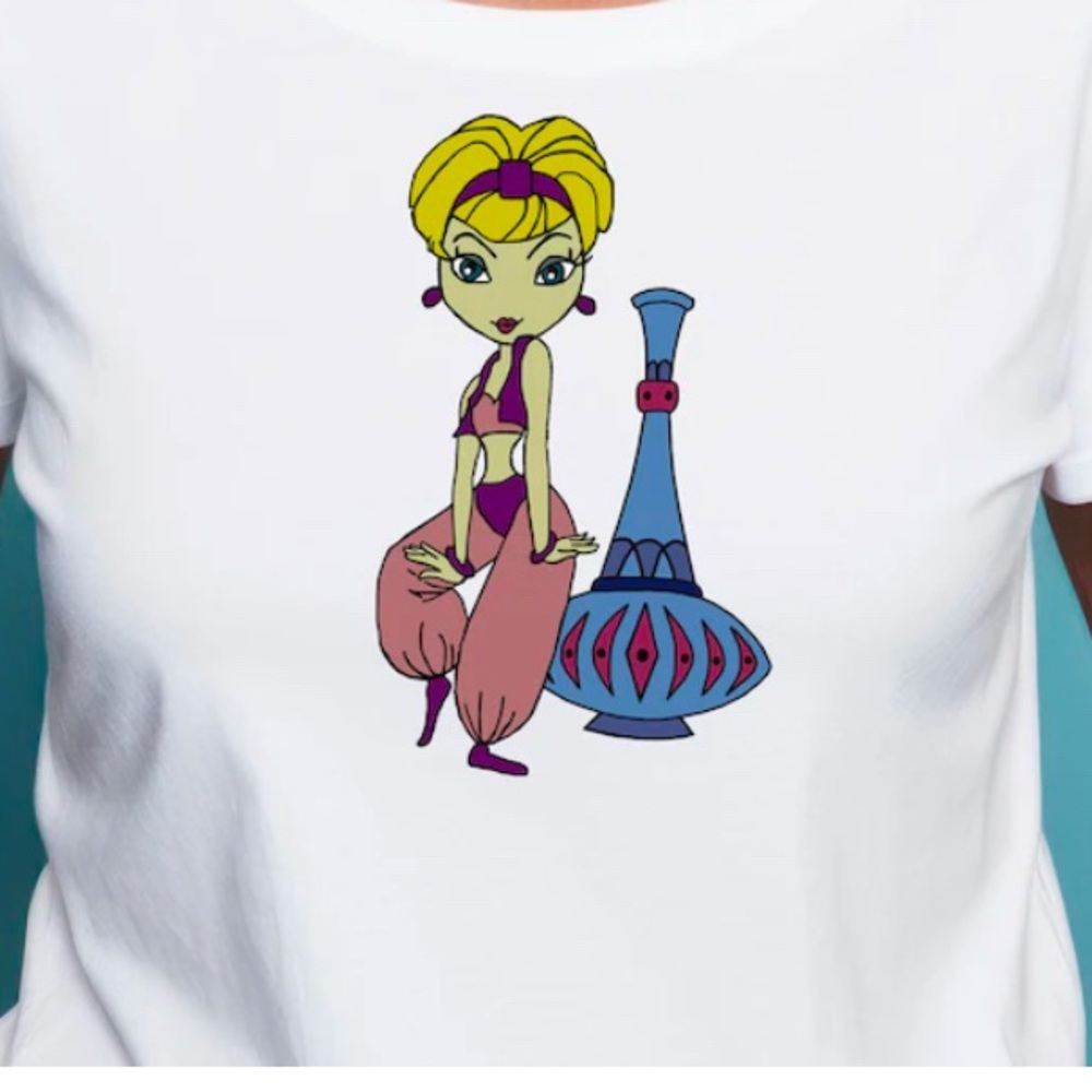 White T-Shirt with Cartoon Graphic The Dream of Jeannie